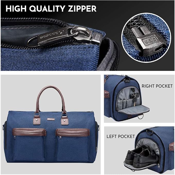 Modoker Convertible Garment Bag with Toiletry Bag, Carry on Garment Duffel Bag for Men Women - 2 in 1 Hanging Suitcase Suit Travel Bags,Navy blue - Image 4