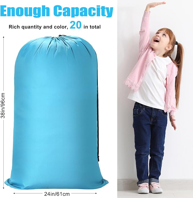 Nuogo 20 Pcs Laundry Bag Washable Travel Laundry Bags with Drawstring Lock Closure Large Heavy Duty for Camping Tent Blankets Dirty Clothes Yarn Fabric Storage, 38 x 24 Inches - Image 3