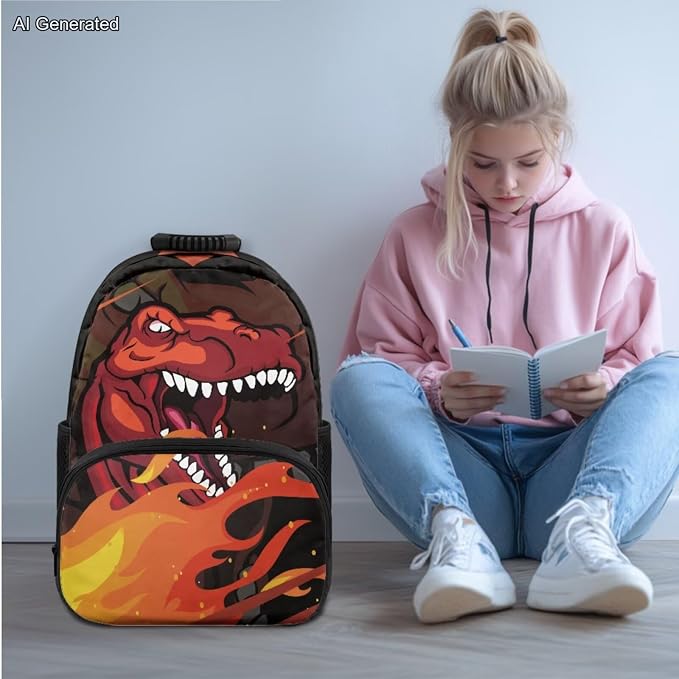 Flame Red Dinosaur SchoolBags for Boys 7-10 Kids Backpack and Lunch Box Set for Elementary Preschool Student with Zipper Pencil Case Water Bottle Sleeve Lightweight Bookbags School Supplies - Image 2