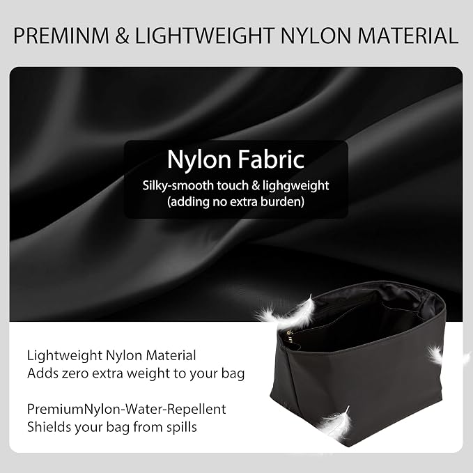 Picotin 18 Bag Insert Premium Nylon, Luxury Smooth Picotin 18 Purse Organizer Insert with Zipper Pockets, Smooth Zipper Inner Liner for Women's Handbags (PC18, Black) - Image 4