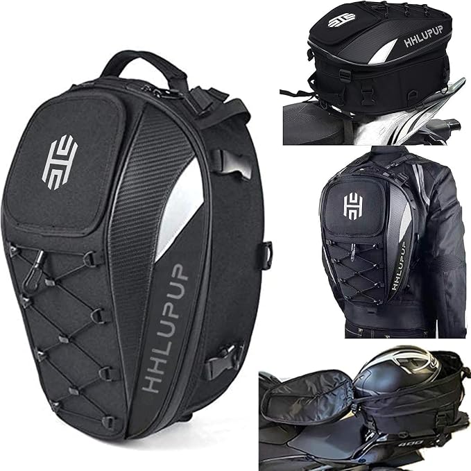 Motorcycle Tail Bag Seat Helmet Large Capacity Dual Use Motorcycle Backpack, 25L-38L Waterproof Luggage Bags White by HHLUPUP