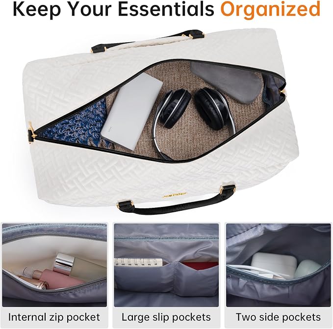 Weekender Bag for Women, 5 Pcs Set Carry on Overnight Bag, 21" Travel Duffel Bag with Waterproof Shoe Compartment for Weekend Travel Business Trip - Image 5