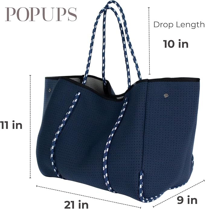 POPUPS Large Neoprene Tote Bag for Women - Everyday Designer Handbag for Travel Work and Beach with Pockets and Zipper Pouch - Image 4
