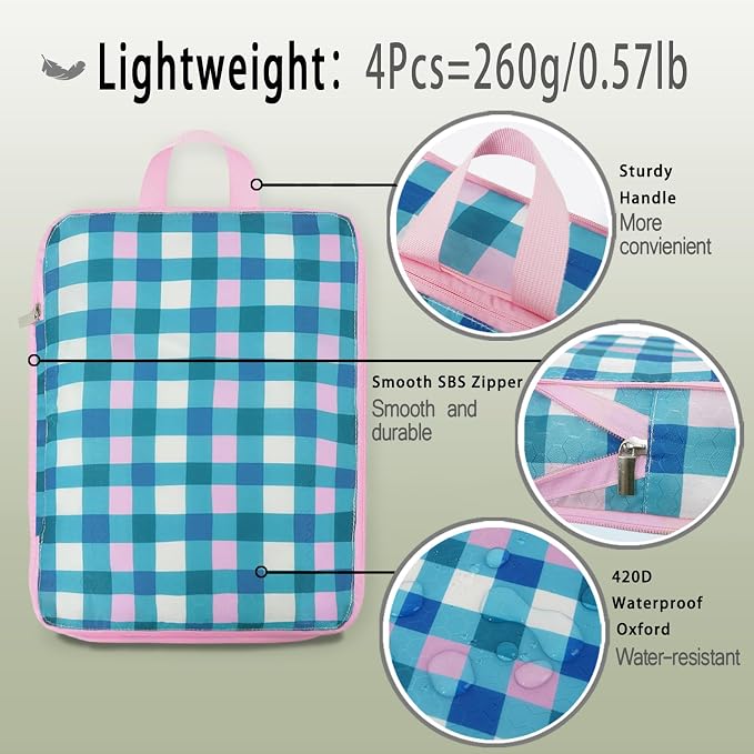 4 Pcs Compression Packing Cubes, Packing Cubes for Travel, Waterproof Luggage Organizer Bags Set, Cute Packaging Cubes for Women Kids Backpack Carry-Ons - Image 4