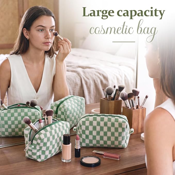 Gilprop 12 Pcs Checkered Makeup Bag for Purse Small Cosmetic Pouch Bulk Portable Zipper Makeup Pouch Travel Toiletry Organizer Gifts for Women Bridesmaid Wedding Party Favors (Green) - Image 6