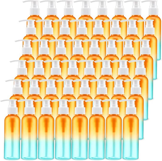 Nuenen 48 Pcs Refillable Empty Lotion Bottles 4oz/120ml Plastic Pump Bottles Conditioner Shampoo Dispenser Leak Proof Pump Container for Body Wash, Creams, Liquid Soap(Orange Green Gradient) by Nuenen