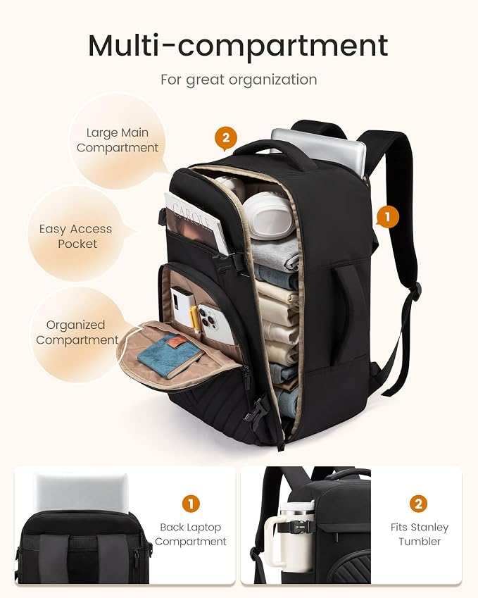 LOVEVOOK 40L Travel Backpack for Women Men, TSA Personal Item Travel Bag Fits 17.3inch Laptop, Waterproof Airline Approved Carry On Luggage With 2 Cubes for Weekender Hiking Business, Navy - Image 3