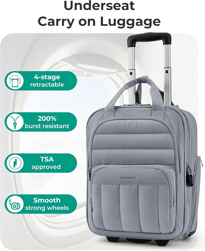 BAGSMART Small Underseat Carry on Luggage with Wheels, 16 inch Small Under Seat Luggage, Lightweight Travel Suitcase for Women, Dark Gray - Image 4