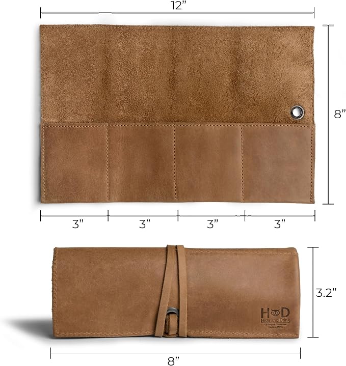 Hide & Drink, Leather Watch Roll Organizer Handmade from Full Grain Leather, Holds Up to 4 Watches, Easy Carry On Watchlover Storage (Single Malt Mahogany) - Image 4