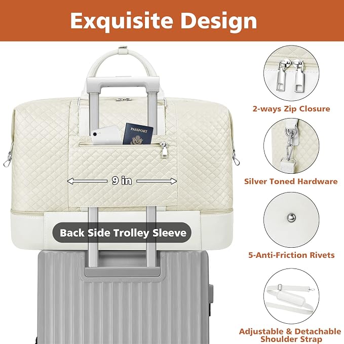 Travel Weekender Bag for Women, 21" Overnight Bag with Shoe Compartment 50L Large Travel Duffel Bag Carry On Tote for Weekend, Overnight, Business Trips, Water Resistant - Image 5