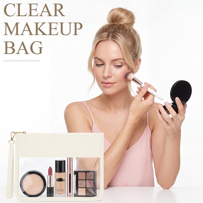 Sweetude 24 Pcs Clear Makeup Bags with Wristlet Pouch DIY Chenille Letter Bag Bulk Waterproof Toiletry Flat Preppy Nylon Clear Zipper Pouches Snack Organizer for Women (Cream White) - Image 4