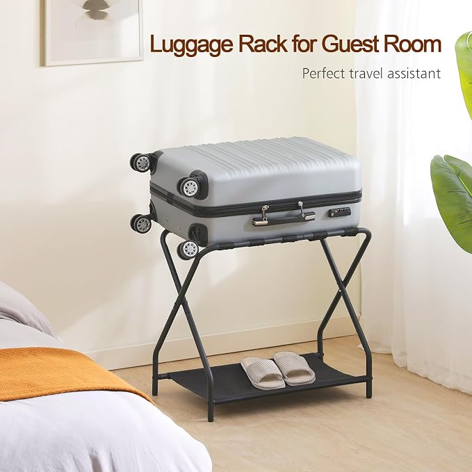 AMHANCIBLE Luggage Rack, Set of 2, Foldable Suitcase Stands for Guest Room, Metal Luggage Holder with Storage Shelf for Bedroom, Hotel, Easy Assemble, Black HLR02BK - Image 7