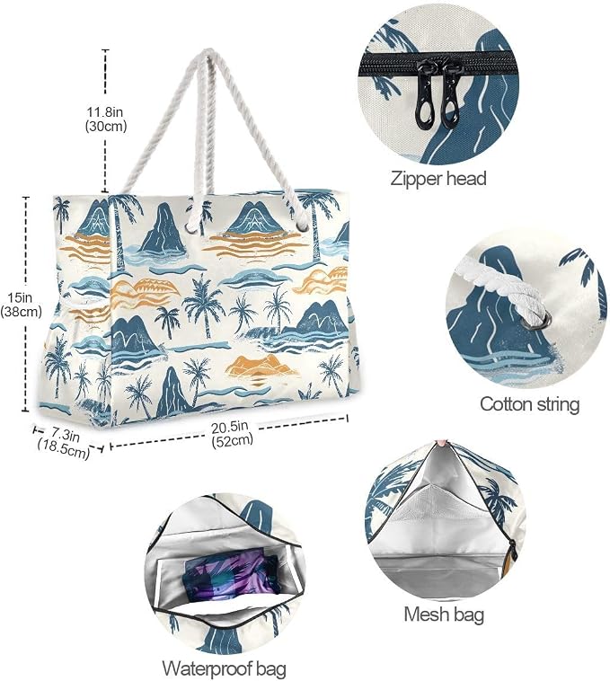 senya Large Beach Shoulder Bags Canvas Tote Water Resistant for Gym Travel Daily - Image 6
