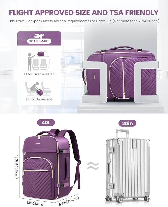LOVEVOOK Large Travel Backpack for Women, TSA Carry on Backpack for Airplanes, 40L Personal Item Travel Bag fits 17" Laptop, Waterproof Carry on Bag Flight Approved with 4 Packing Cubes - Image 2