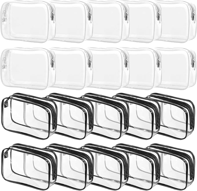 Tergy 20 Packs Clear Cosmetics Bags for Women Men Waterproof Toiletry Bags PVC Makeup Bags Organizer Case with Zipper for Travel Bathroom (Black&White) by Tergy