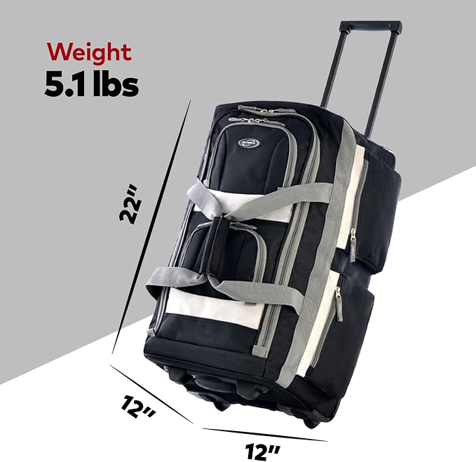 Olympia U.S.A. 22 inch Carry On 8 Pockets Wheeled Rolling Duffel Bag Water Resistant Luggage Lightweight Travel Suitcase with Retractable Handle - Image 3