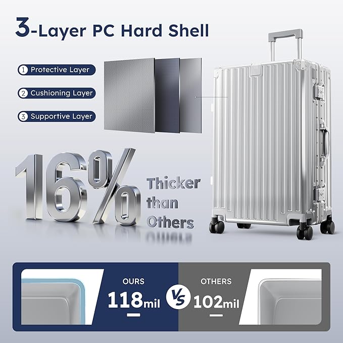 ALPHA CAMP 24 Inch Check-in Luggage, Dual Layer Aluminum Frame Luggage with TSA Spinner Wheels，3-Layer PC Hard Shell Zipperless Hardside Travel Suitcase，Type-C USB Charging Port, Cup Holder - Image 3