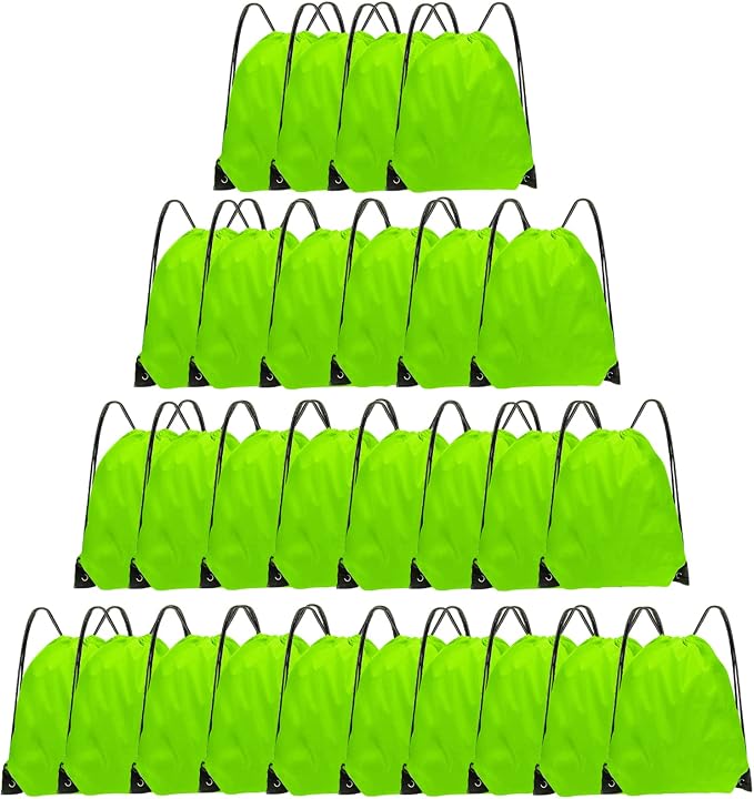 Grneric Drawstring Bags 28 PCS Drawstring Backpack Bulk String Backpack Cinch Bag Sackpack for Men Women Gym (Light Green) by Grneric