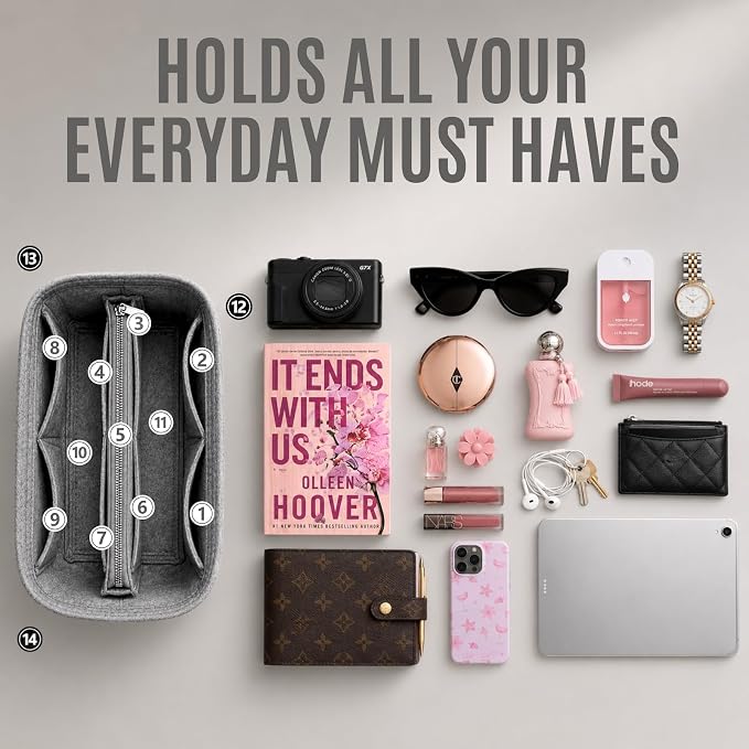 Divitize Premium Purse Organizer compatible with Anjou Mini/PM/GM Bag Insert — with Silver Zip Perfect Fit, Durable Quality Felt, Full Coverage No Bulking, +24 Shades (Red, For Anjou Mini) - Image 8