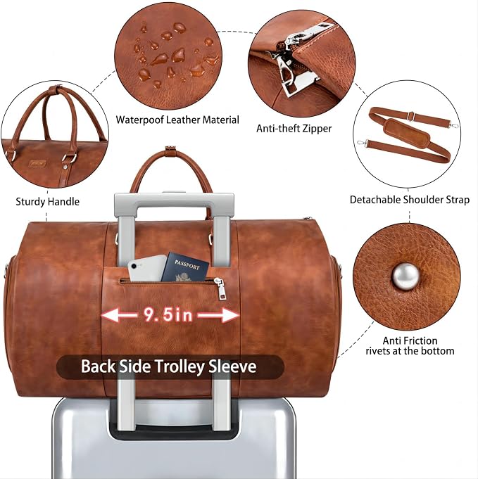 Garment Bag for Travel, Convertible Carry on Garment Duffel Bag for Men 3Pcs Weekender Bag 2 in 1 Hanging Suitcase Suit Bag - Image 7