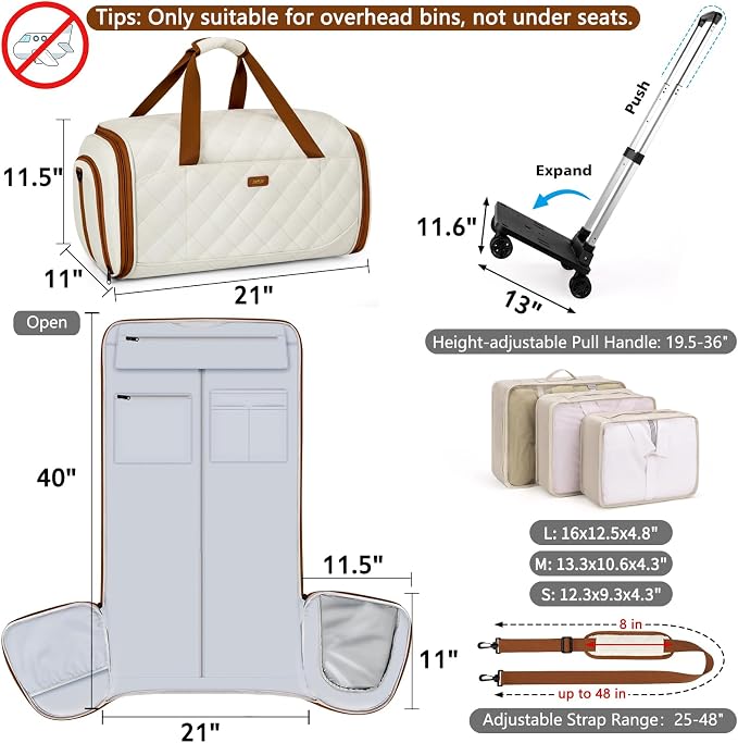 Rolling Garment Bags for Travel - Carry on Convertible Garment Duffle Bags with Wheels for Men Women, 4 in 1 Large Travel Duffel Bags with Shoes Compartment Hanging Suit Dress Weekender Bag 4pcs Set - Image 6