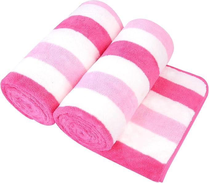 JML Microfiber Bath Towels,2 Pack(30" x 60"), Oversized, Soft, Super Absorbent, Fast Drying, Large Beach Towel Set for Sauna, Salon, Sports, Fitness, Yoga, Cabana Stripe Pink by JML