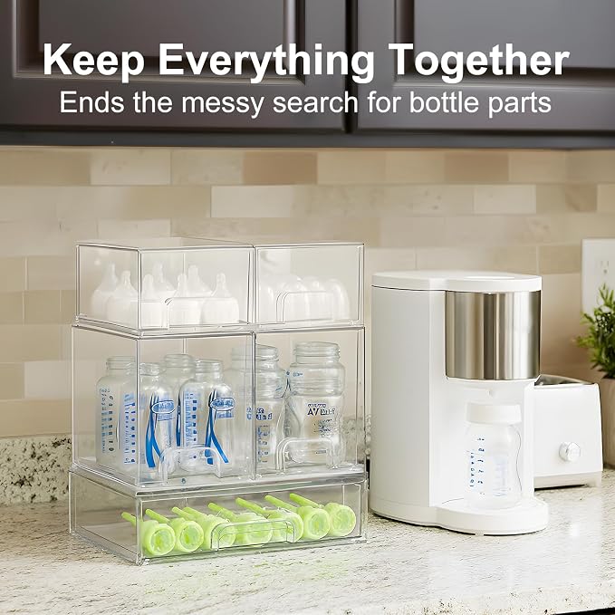 Bottle Storage Organizer Baby: Clear Stackable Storage Drawers, Acrylic Bottles Station Organizer for Countertop, Vanity, Bathroom, Cabinet Organization - 5 Pack - Image 3