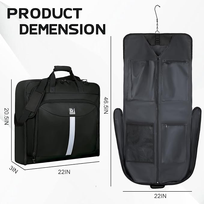 Goloni Garment Bag For Men Women Travel & Business,Hanging Clothes & Multiple Compartment,Waterproof Foldable Suit Bag Black - Image 2