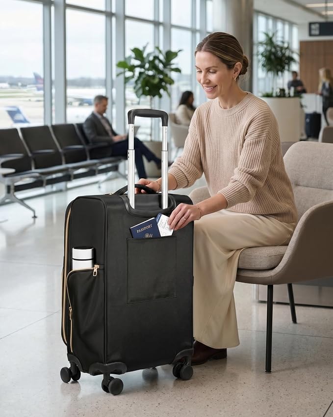 LUGGEX Carry On Luggage with Wheels, UDK Expandable Lightweight Rolling Suitcase, Soft Sided Carry On Suitcase for Weekend Trip (UX-Core, Black, 21 Inch) - Image 4