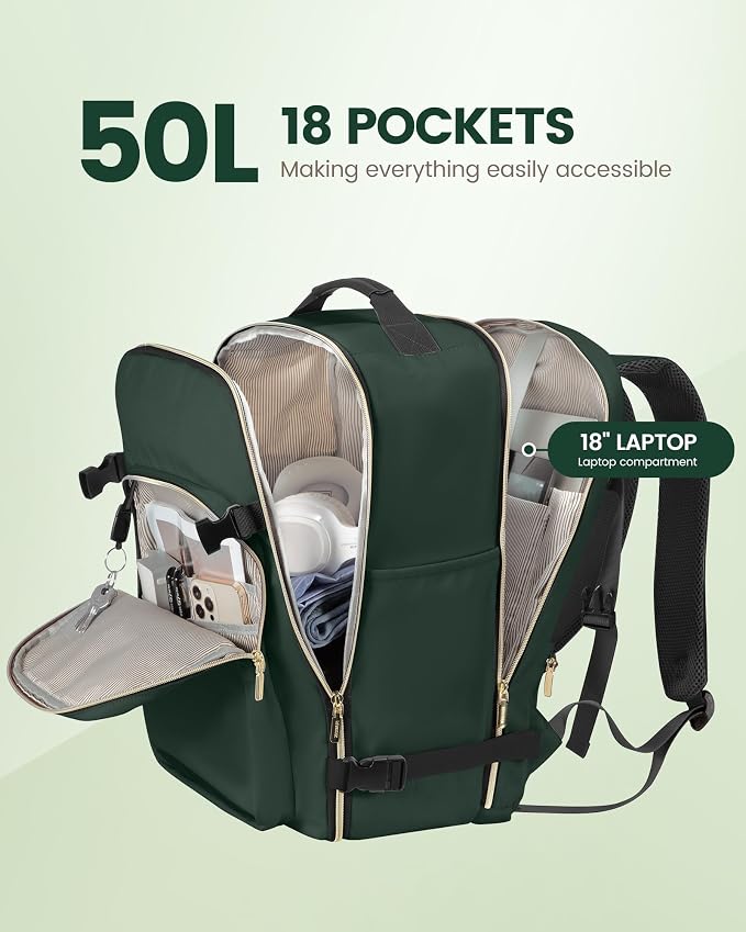 LOVEVOOK 50L Travel Backpack Flight Approved Carry on Backpack,3 Packing Cubes,Waterproof Personal Item Travel Bag,TSA Carry on Luggage Suitcase Travel Essentials,Gifts for Women & Men,fits 18" Laptop - Image 3