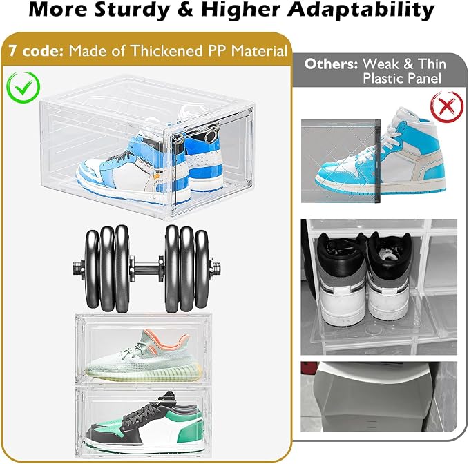 12 Pack Clear Shoe Storage Organizer with Magnetic Door,Stackable Plastic Shoe Boxes for Sneakers,Boots,and Heels,Space-Saving Foldable Shoe Rack for Closet,Durable Shoe Cabinet Organizer,White - Image 5