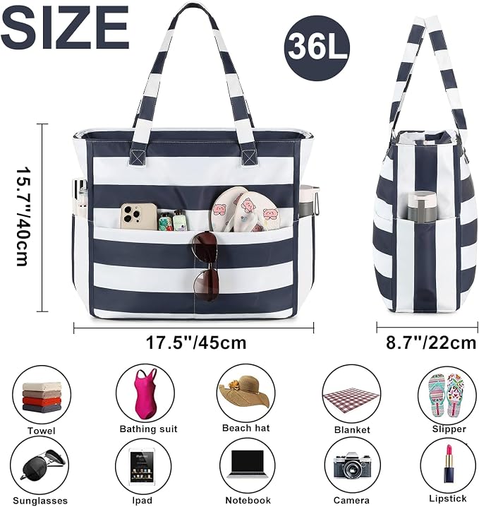 Bluboon Waterproof Beach Tote Pool Bags for Women Ladies Extra Large Carry On Bag With Wet Compartment for Weekender Travel - Image 8