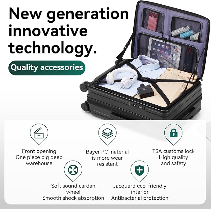 ROAMING 20 Inch Carry On Luggage Hard Shell Suitcases with Wheels Cup Holder Tsa Approved Luggage Suitcase Travel Luggage for Women Men Rolling Luggage Bags for Business Trip Weekender-Black - Image 8