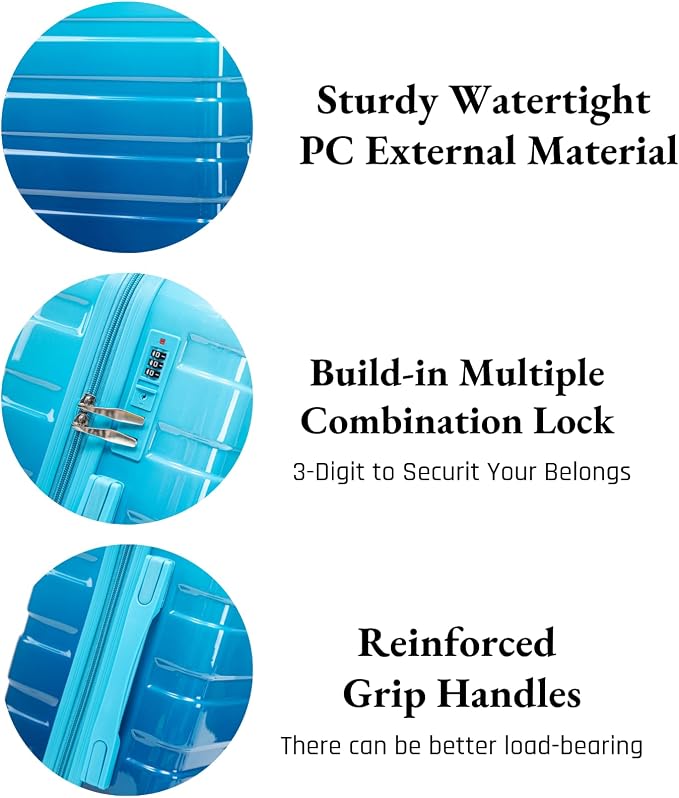 Gradient Blue-Navy Blue Luggage Set 14" & 20" - 2 Piece PC Spinner Wheel Suitcases with Combination Lock, Lightweight Carry On for Business & Vacation - Image 5