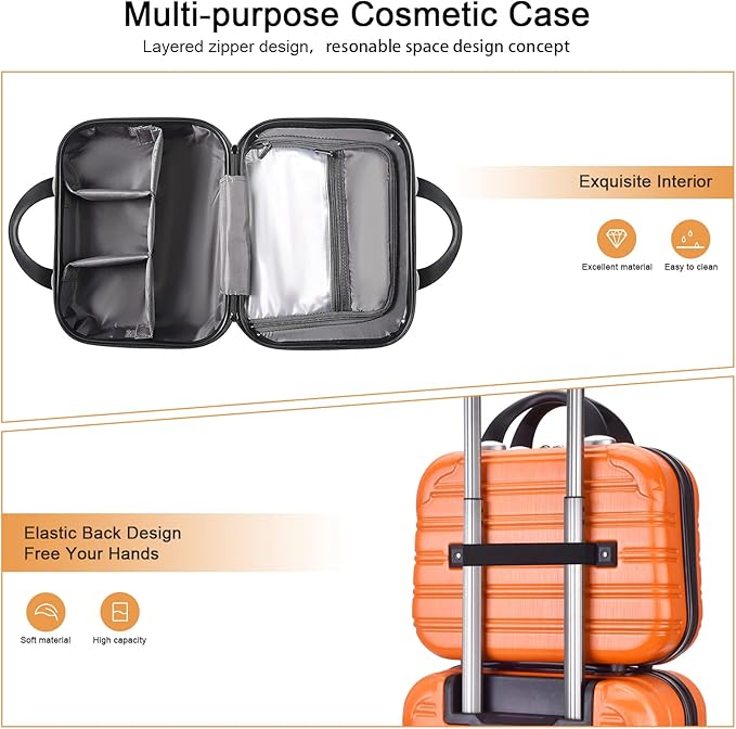 14 Inch Makeup Train Case PC ABS Hard Shell Cosmetic Organizer Portable Toiletry Bag Travel Vanity Case Small Suitcase Makeup Box for Women Outside Activity With Back Strap - Image 6