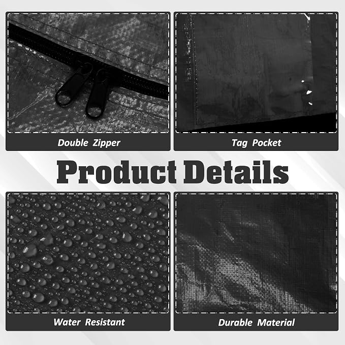 Windyun 4 Pack 195 Gallon Extra Large Moving Bags XXL Heavy Duty Storage Bag with Strong Zipper Handle Jumbo Big Tote Box Foldable for College Dorm Travel Clothes Duffle Blanket Pillow(Black) - Image 3
