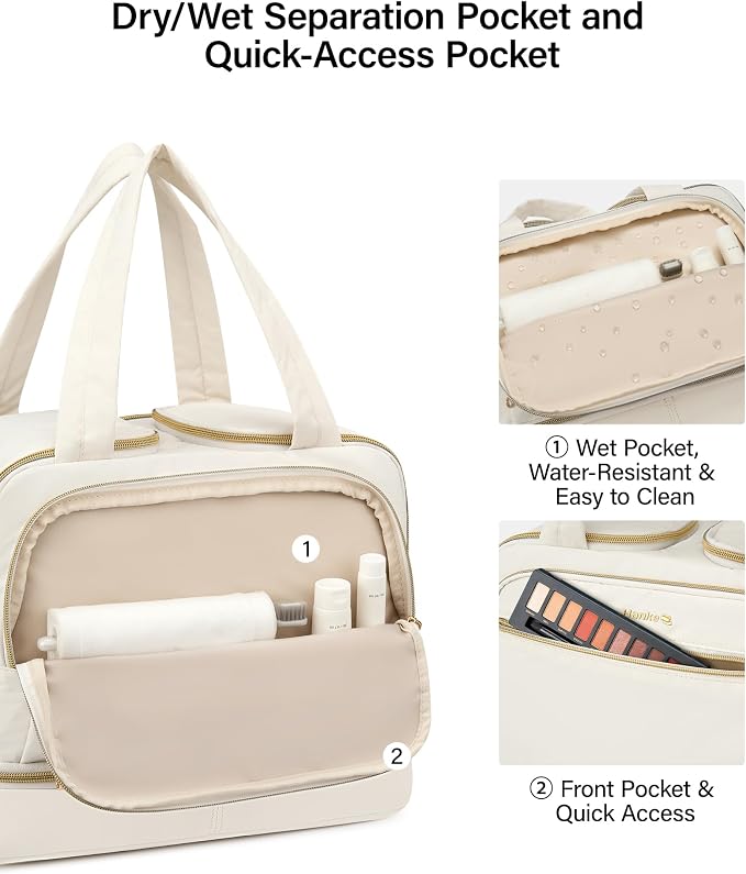 Hanke Travel Toiletry Bag, Lightweight Wide-open Large Toiletry Bags for Women, Dual-Layer Makeup Bag Water-Resistant Cosmetic Travel Bag with Handle for Accessories, Essentials, Off White - Image 5