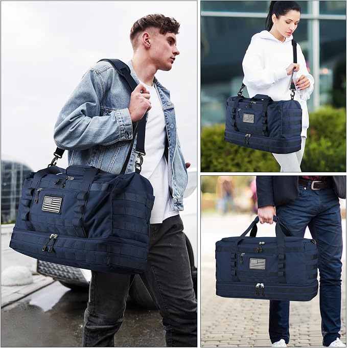 Travel Bag for Men Women, Gym Bag & Tactical Duffle Bags for Travel, Carry on with Toiletry Bag and Shoe Compartment, Weekender Overnight Trip with Wet Pocket for Workout Medical, Blue - Image 6