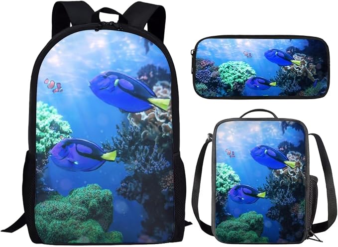 Girls Boys School Backpack with Lunch Box Pencil Case Comfy Padded Lightweight Blue Tang Backpack Set Kids Cute Bookbag Insulated Lunch Bag Student Large Capacity Daypack 17 Inch - Image 2