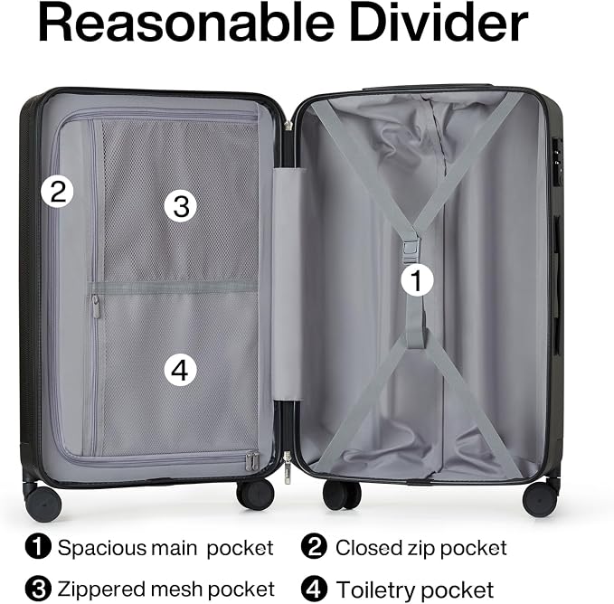 Hanke 24 Inch Luggage Suitcases With Spinner Wheels Lightweight PC Hard Shell Rolling Suitcase With Travel Lock,Checked-Medium 24-Inch(Jet Black) - Image 5