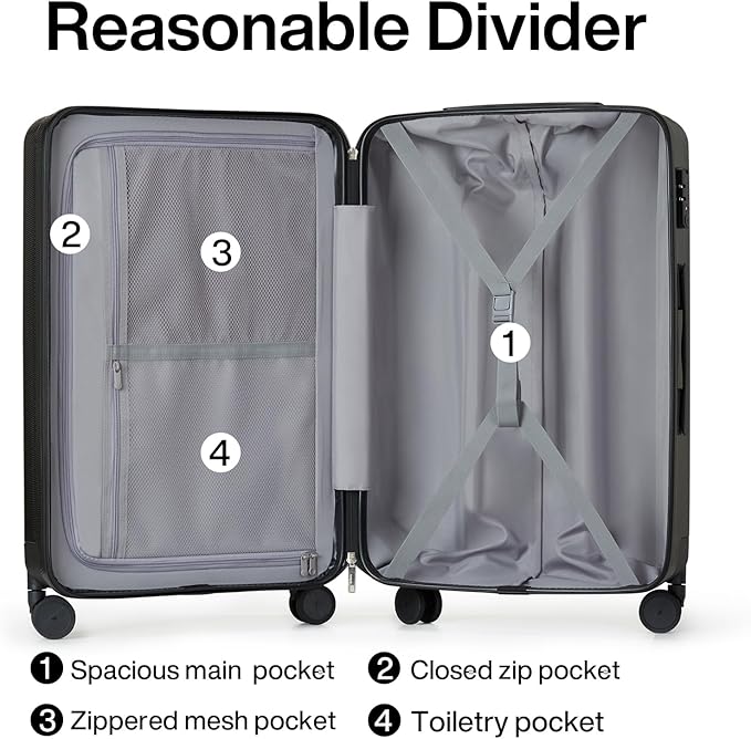 Hanke 29 Inch Luggage Suitcases With Spinner Wheels Lightweight PC hardside Rolling Suitcase With Travel Lock, Checked-Large 29-Inch(Jet Black) - Image 5