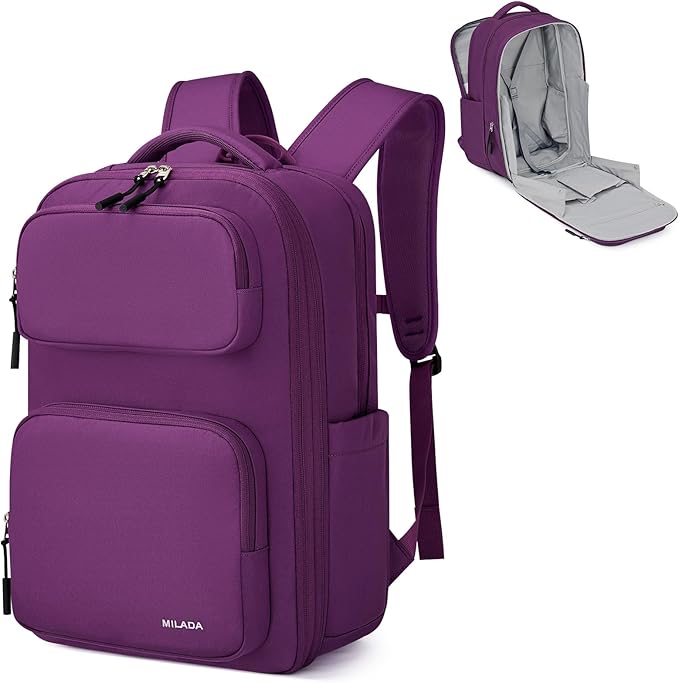 MILADA Travel Backpack for Women Expandable 28L to 39L, Fits 17" Laptop | Airline Approved Carry-On, Personal Item Backpack, Lightweight Water-resistant Business Rucksack Weekender Bag, Black by MILADA