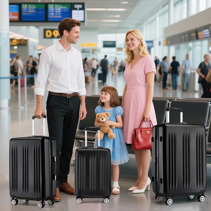 Kono Expandable Luggage 3 Piece Set Hardshell Lightweight 20in 24in 28in Carry On Suitcase with Spinner Wheels TSA Lock(Black) - Image 2
