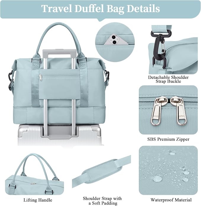 Weekender Bags for Women,Personal Item Travel Bag with Shoes Compartment,Overnight Travel Duffel Bag with Toiletry Bag - Image 6