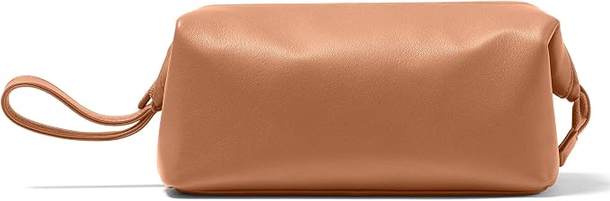 Leatherology Cognac Framed Toiletry Bag – Full Grain Leather Dopp Kit for Men with Wide-Mouth Opening, Interior & Exterior Zippered Pockets, Water-Resistant Lining by Leatherology