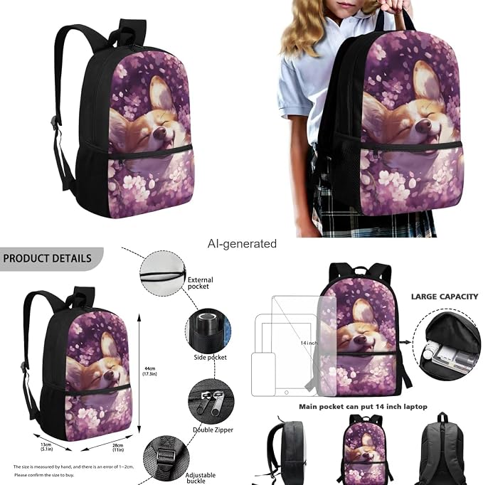 Kawaii Dog Backpack for Girls 8-10 with Lunch Box Elementary Middle School Bag Large Capacity Bookbag for Students, Fashion Backpack Gifts for School Outdoor Travel Vacation - Image 3