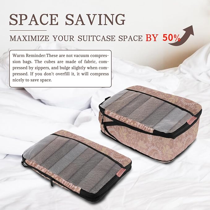 U+U 4 Set Compression Packing Cubes - Ultralight Travel Organizers, Space-Saving Suitcase Organizer, Expandable Packing Cubes for Travel and Family Vacation (Paisley Pattern) - Image 2