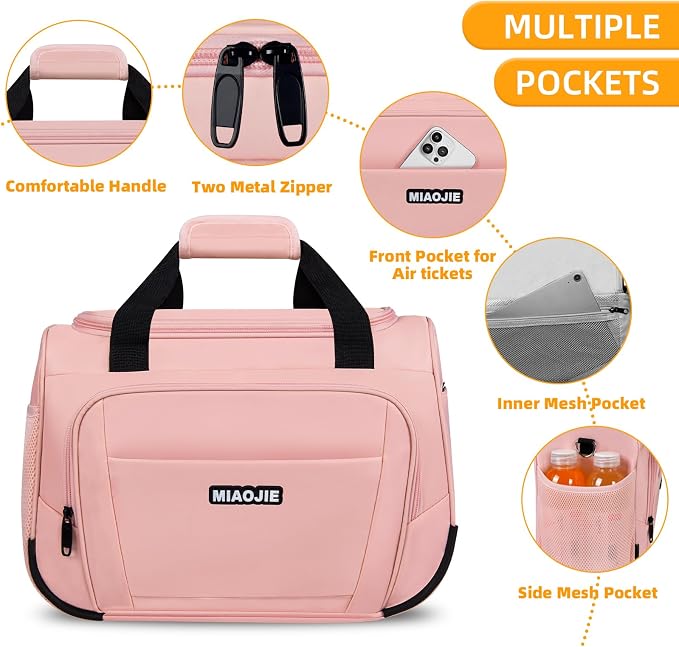 Underseat Carry On Luggage Lightweight Travel Tote Weekender Bag Overnight Duffle Bag for Travel, Travel Essentials Personal Item Travel Bag for Women and Men, Pink-18Inch - Image 3