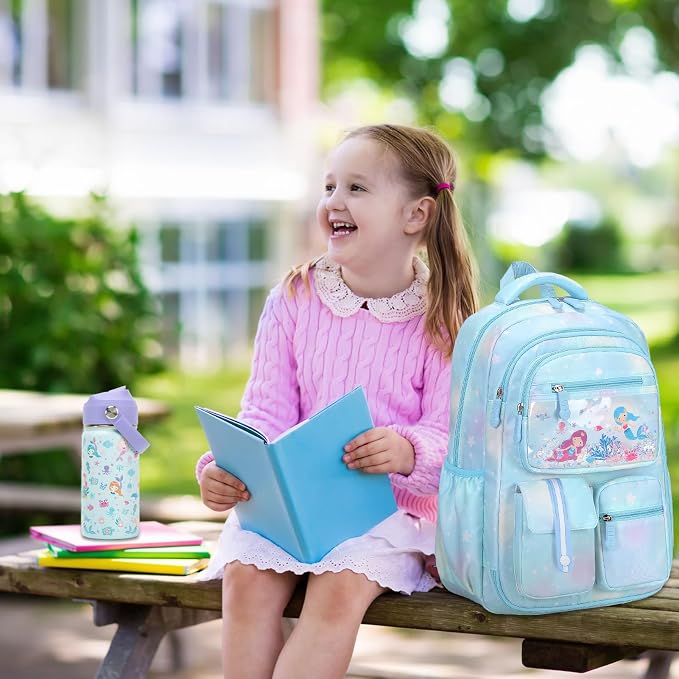 ACESAK Kids School Backpack for Girls, Mermaids Bookbag Backpack with 14OZ Water Bottle, Lunch Bag Set for GirlsTeens Middle Student, Girls Backpacks for School (Blue) - Image 8