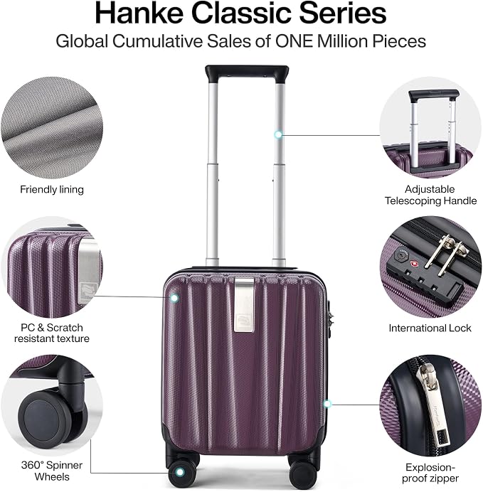 Hanke 14 Inch Underseat Carry On Luggage with Wheels Hard Shell Suitcases Lightweight Small Luggage for Weekender Mini Suitcase Carry On Bag Travel Luggage for Travel Rolling Suitcase.(Purple) - Image 4
